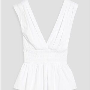 Veronica Beard Evra shirred cotton-blend poplin top